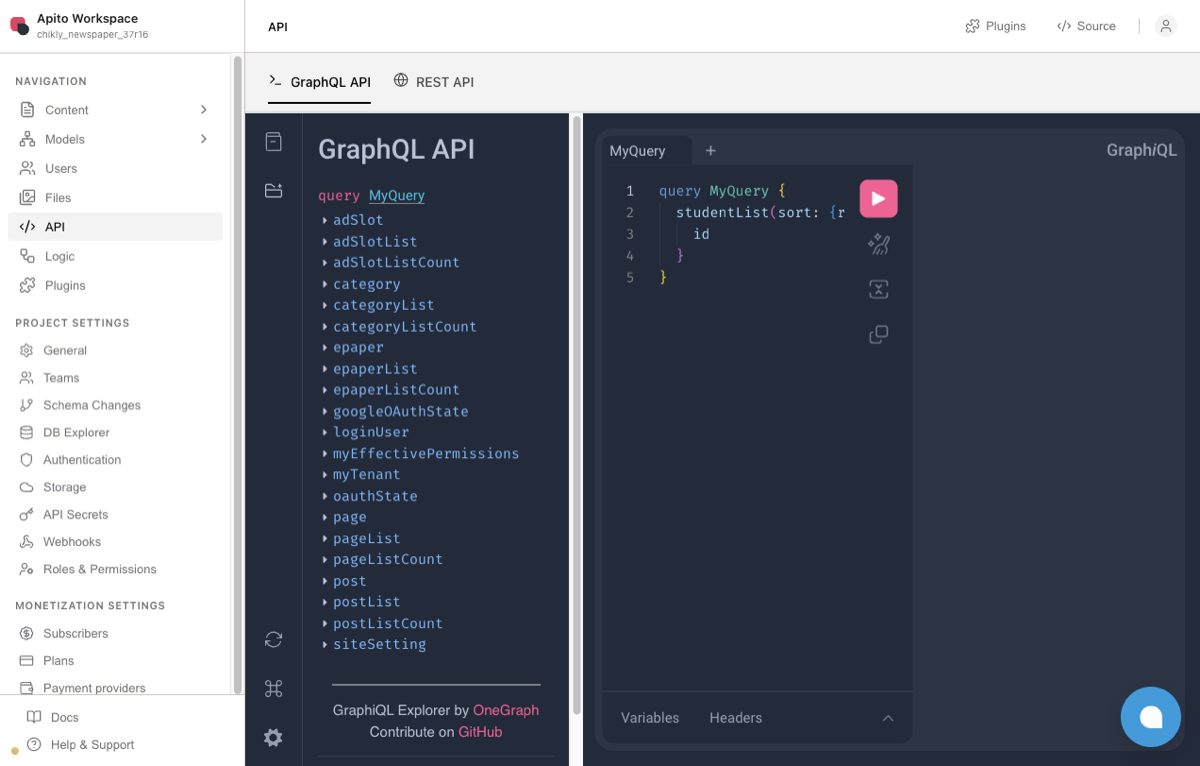 GraphQL API Explorer in Console