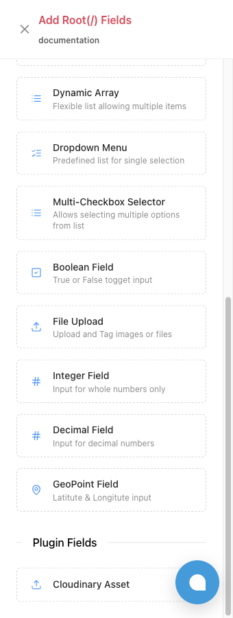 Model field picker Plugin Fields / Cloudinary Asset